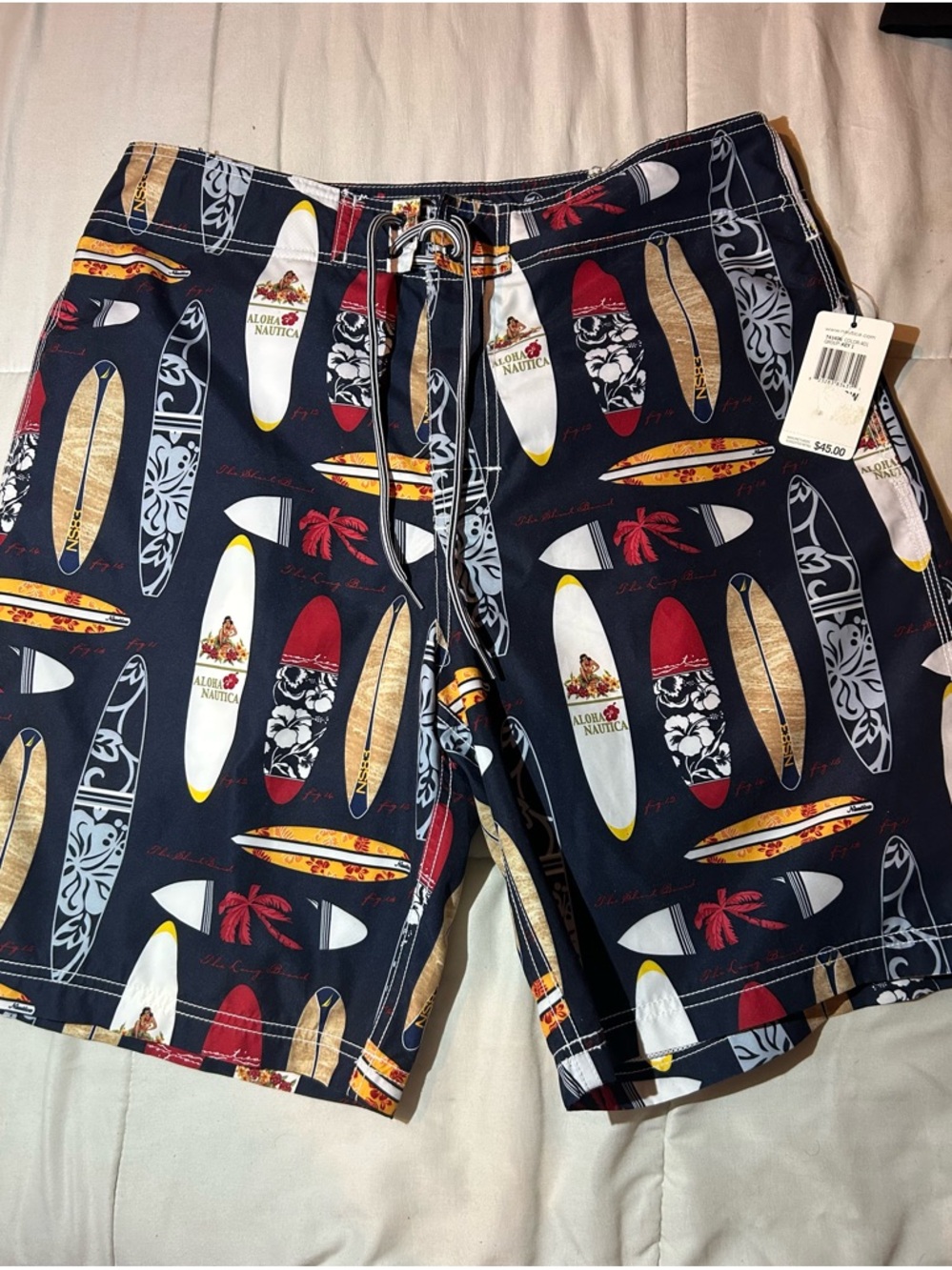 Nautica Navy Surfboard Print Men's Swim Board Shorts